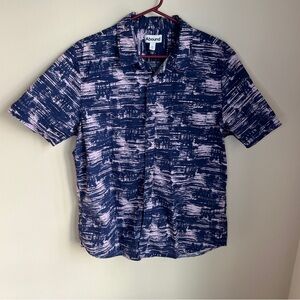 Abound Button Up Short Sleeve Purple Design Summer Shirt Casual Men's Size Large
